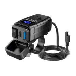 Motorcycle Waterproof Handlebar Fast Charger - USB A & Type-C with LED Voltmeter