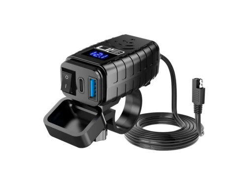 Motorcycle Waterproof Handlebar Fast Charger - USB A & Type-C with LED Voltmeter